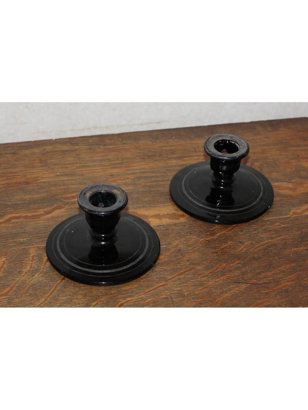 Vintage Hazel Atlas Black Candle Holders - Set of 2
